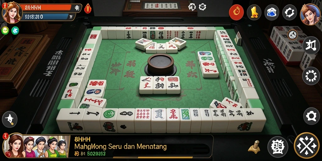 Tampilan gameplay Mahjong yang menegangkan di 8HHH.