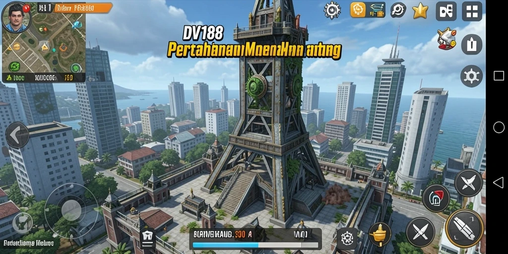 Menghadapi musuh dengan strategi menara yang cerdas.