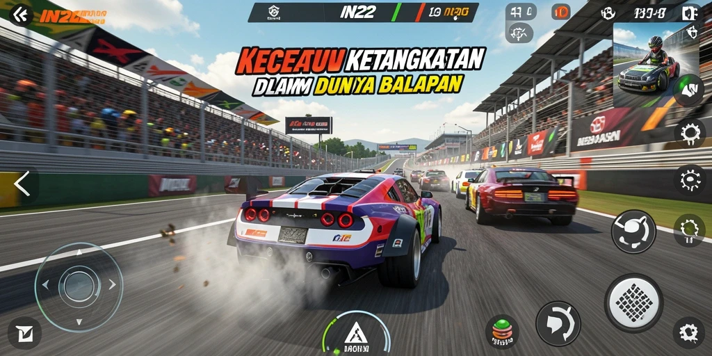 Tampilan gameplay IN22 yang menegangkan saat balapan.