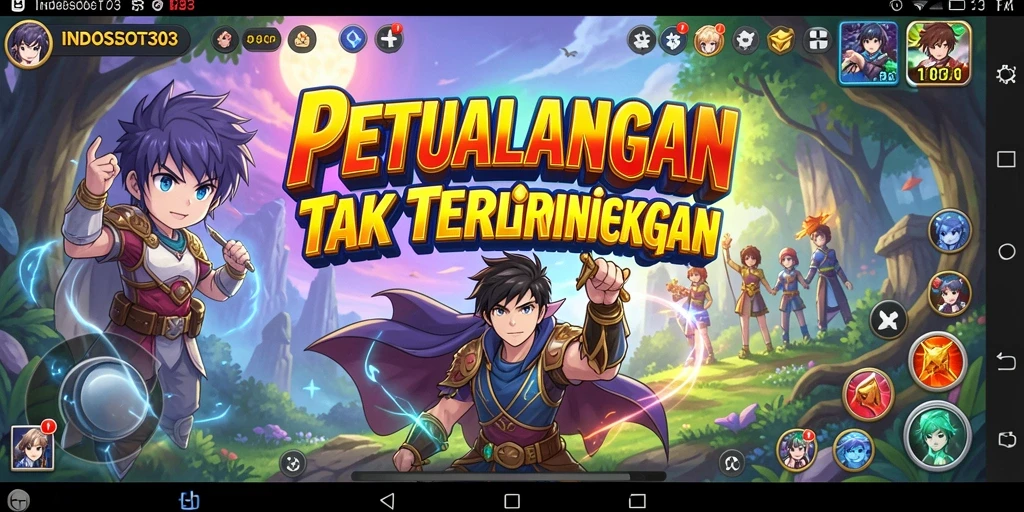 Tampilkan gameplay menawan dari INDOSLOT303 dengan karakter anime.