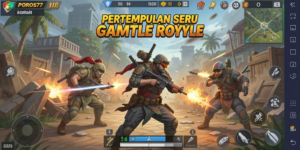 Screenshot permainan POROS77 menampilkan aksi Battle Royale yang mendebarkan.