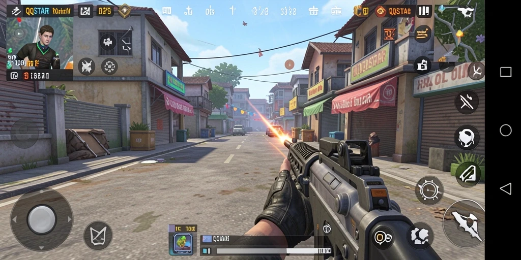 Screenshot menunjukkan aksi seru gameplay TPS di QQSTAR.